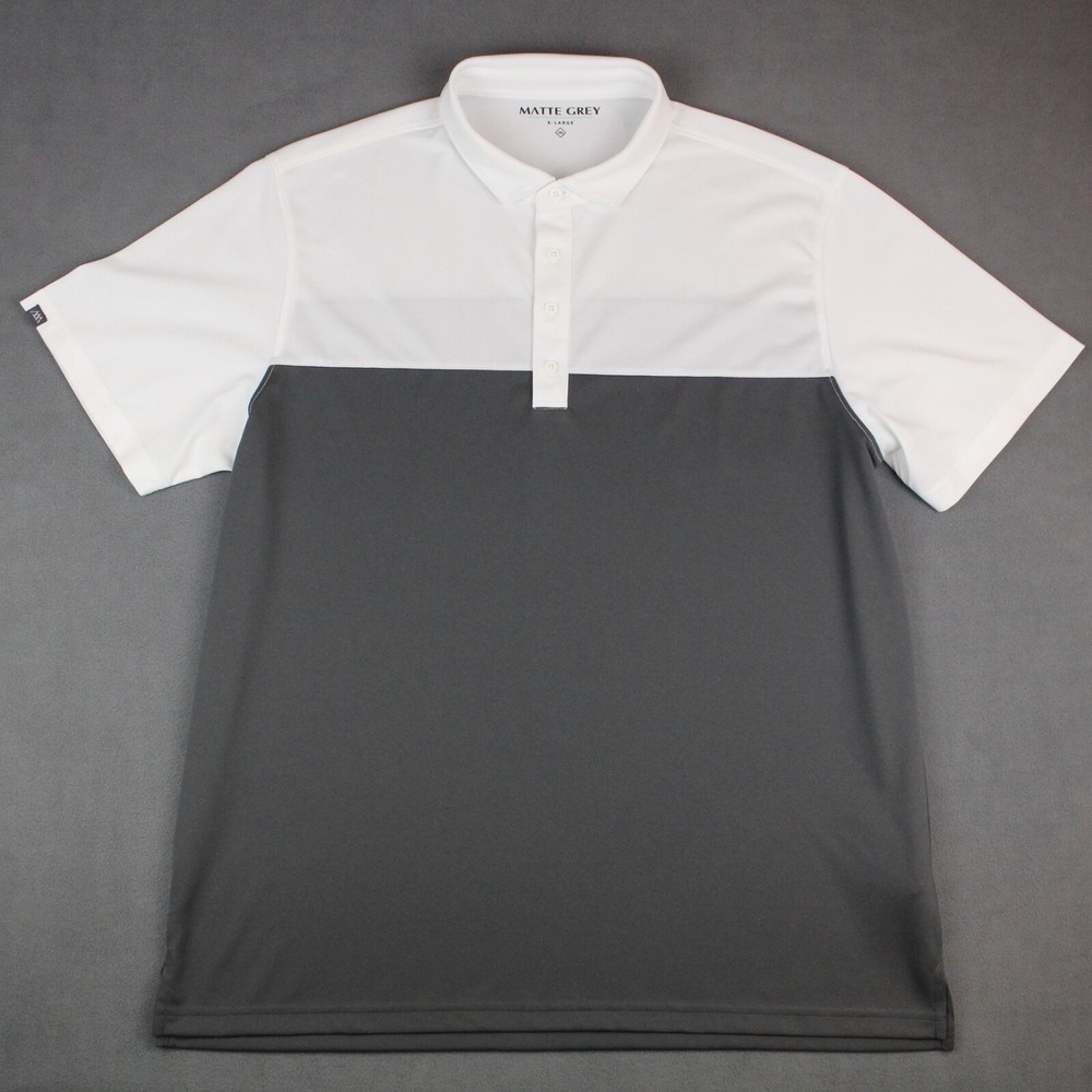 Matte Grey Polo Shirt Mens Size XL White Gray Polyester Short Sleeve